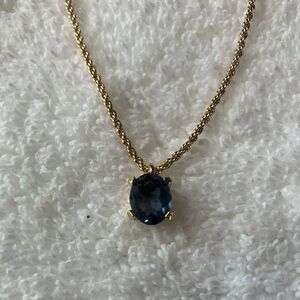 Vintage Christian Dior Mini Oval Blue Rhinestone Prong Set Gold Chain Necklace